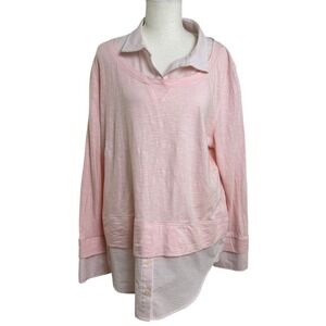 Tommy Hilfiger Sweatshirt Womens XL Pink Seersucker Layered 90s Preppy Coastal